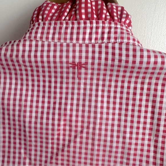 Tyler Boe Red White Gingham Cotton Button Down Ruffle Neck Sleeveless Top NWT 10 - Picture 7 of 16